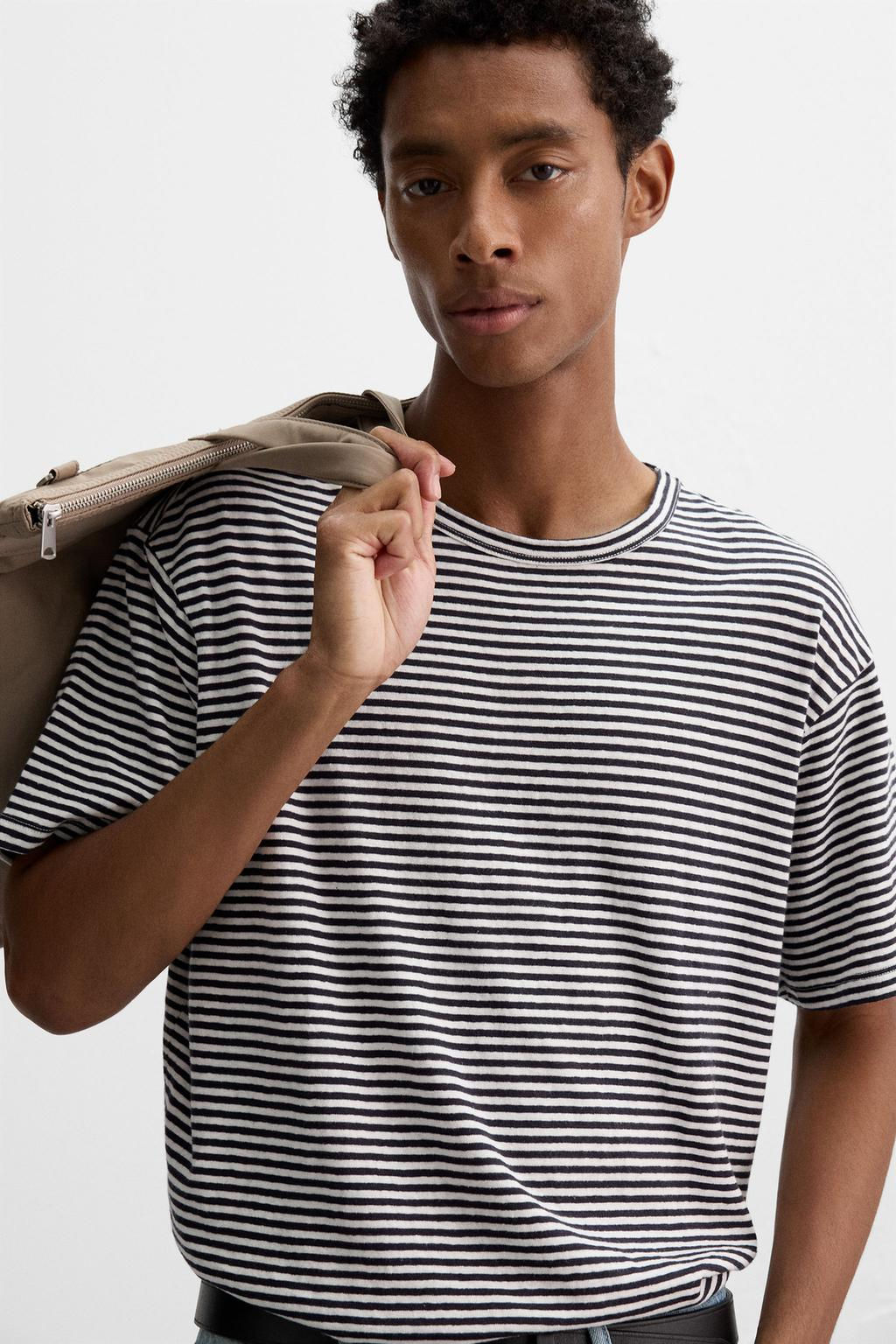 STRIPED COTTON-LINEN T-SHIRT - Zara фото 5