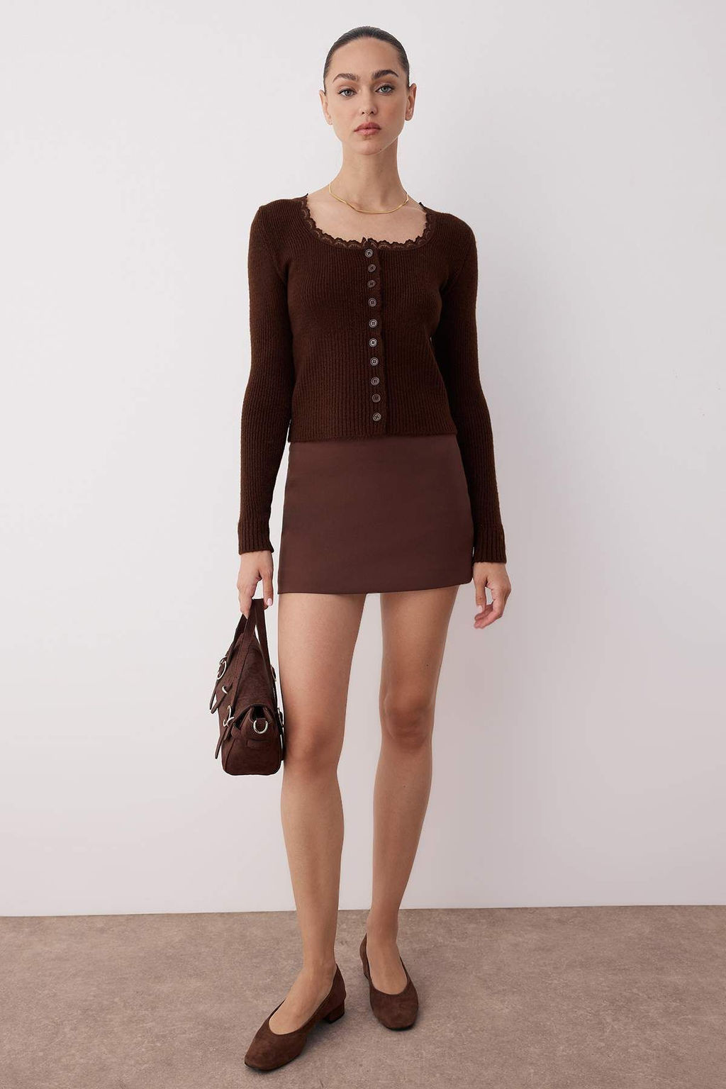 Tas Crop Dantel Garnili Kare Yaka Yumusak Dokulu Fitted/Vucudu Saran Triko H?rka TWOAW26HI00061 - Trendyolmilla фото 2