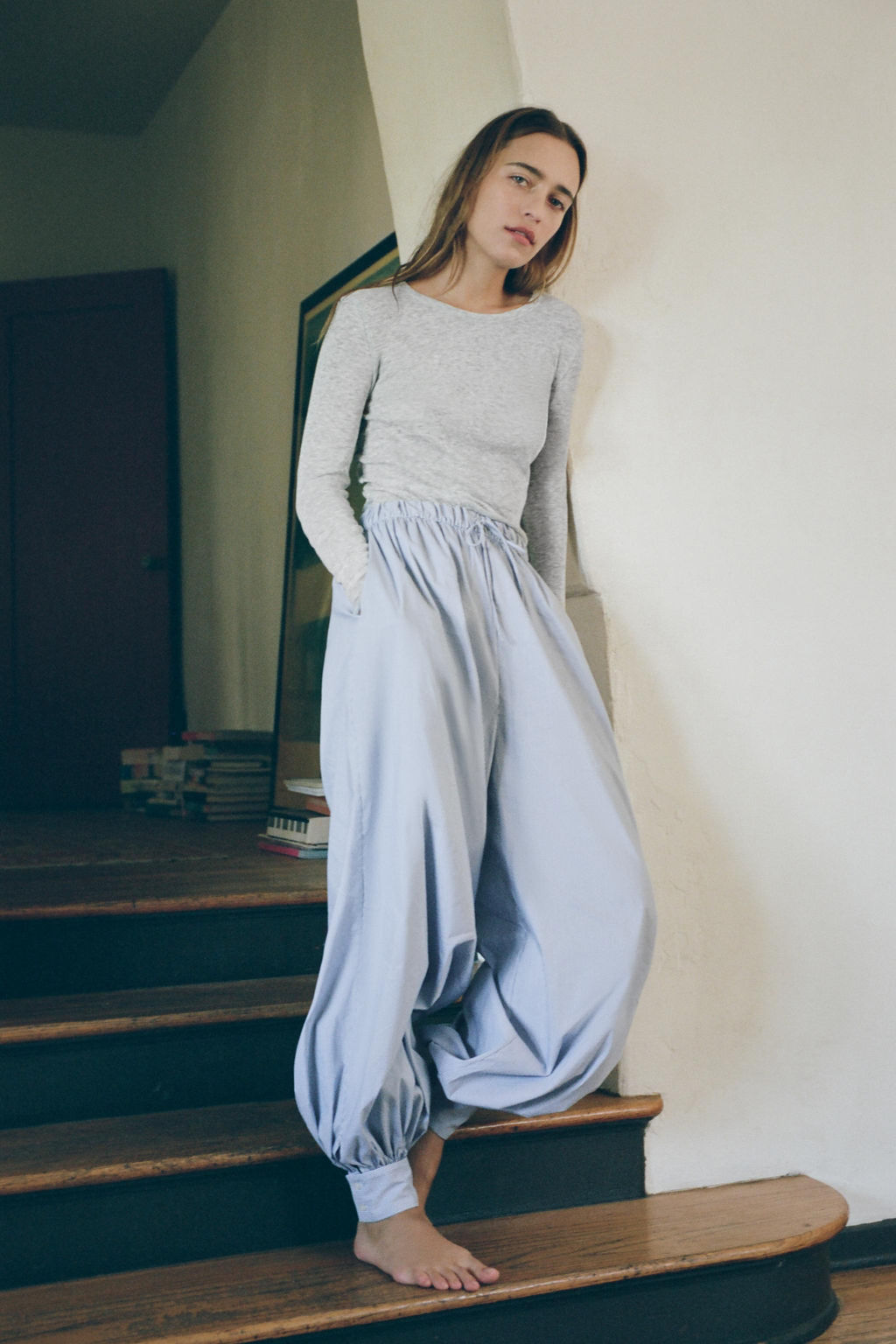 STRIPED POPLIN BALLOON TROUSERS
