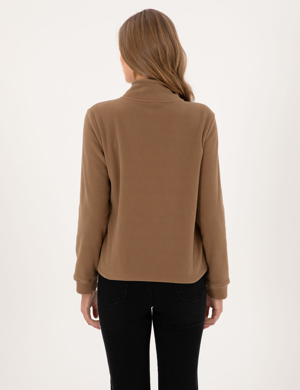 Camel Comfort Fit Fermuarl_ Polar Sweatshirt