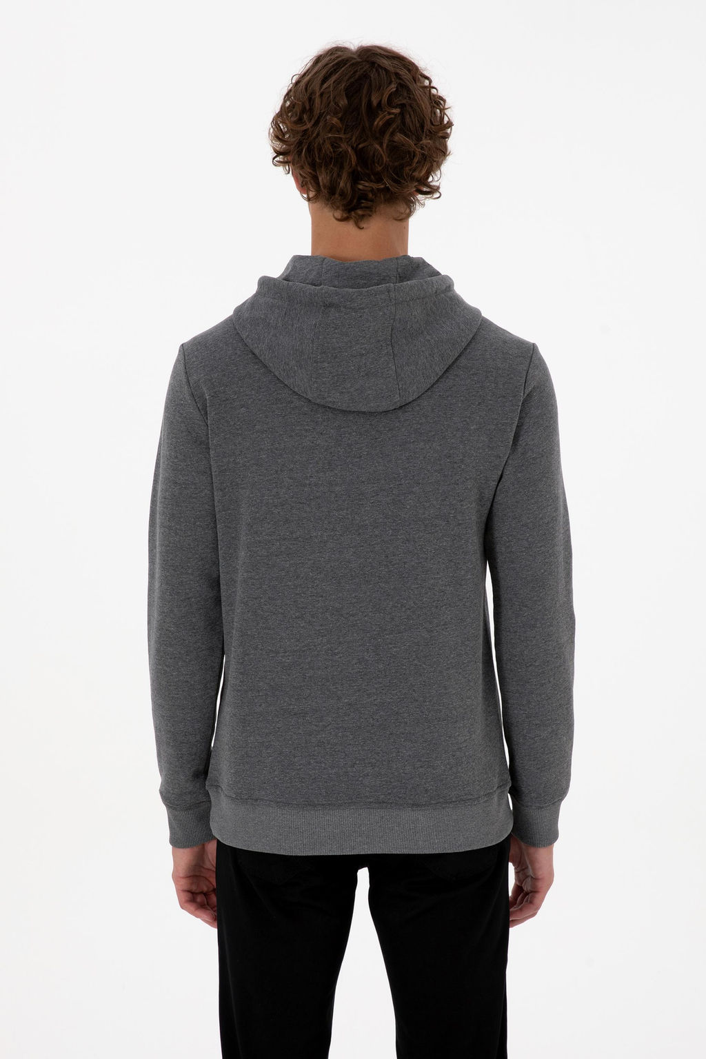 Erkek Regular Fit Kap__onlu Antrasit Melanj Basic Sweatshirt Sepette S_rpriz _ndirim