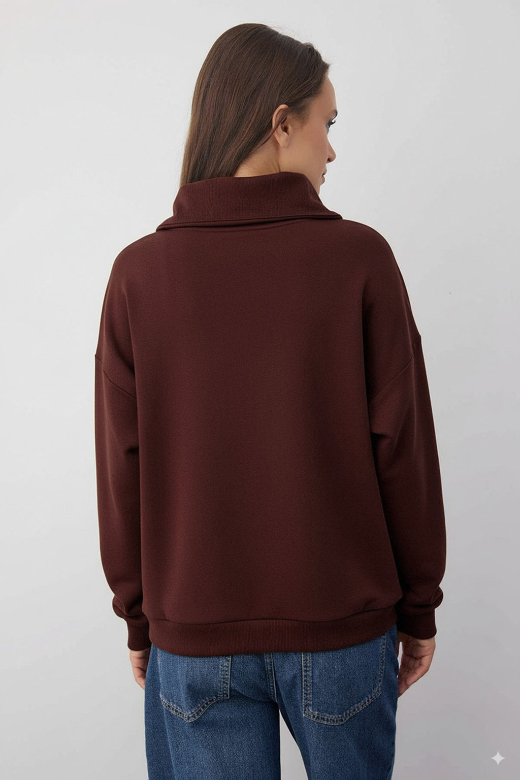 Wardrobe Essentials  Kahverengi Polo Yaka Orme Sweatshirt | TWOAW26SW00041