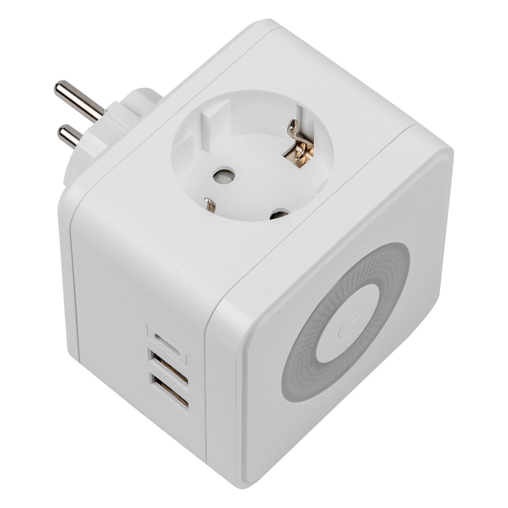 S-GES2-16SBUC WHITE Разветвитель сетевой с выключателем, с/з. 2 гнезда. 2USB+1TYPE C. 16А, 3500Вт. Белый. ТМ Uniel