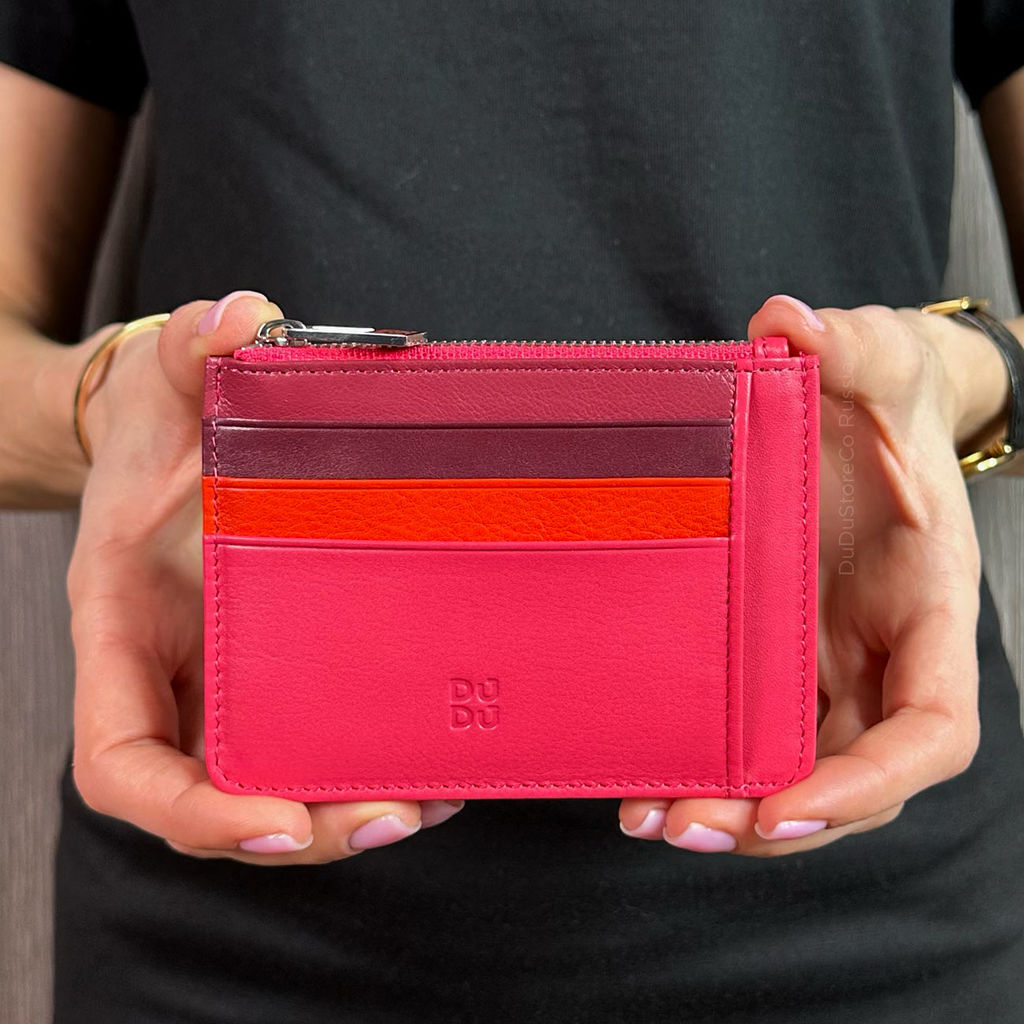 Итальянский кожаный кардхолдер DuDu серии Tiago | малиновый - Dudubags фото 2