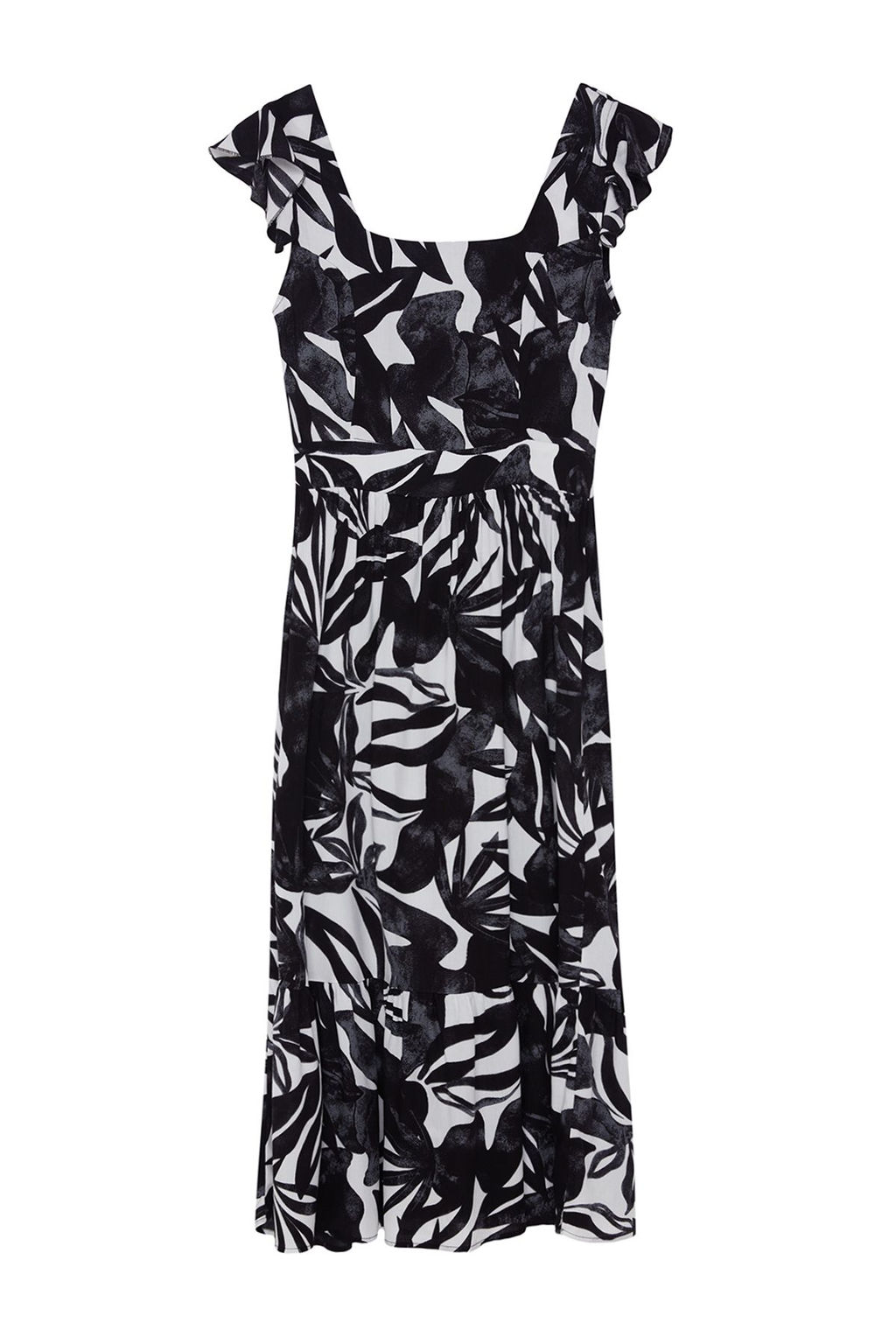 TRENDYOLMILLA Lacivert Cicek Desenli Kare Yaka A Kesim Viskon Midi Dokuma Elbise TWOSS20EL3331  фото 10