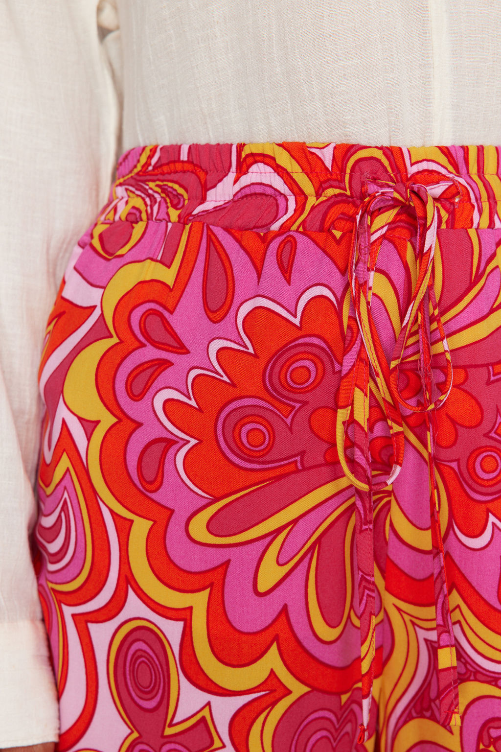 Pembe Beli Lastikli Baglama Detayl? Wide Leg/Genis Paca Desenli Dokuma Pantolon TWOSS24PL00159 - Trendyolmilla фото 5