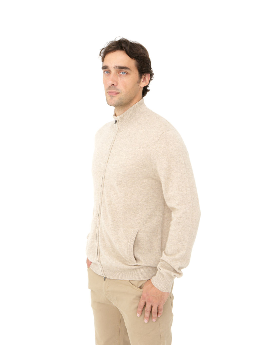 Кардиган из кашемира мужской KM020994-E серо-бежевый