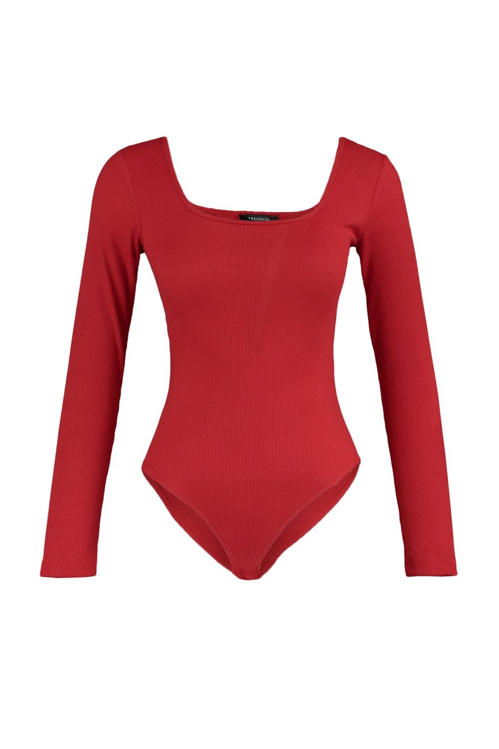 TRENDYOLMILLA Siyah Kare Yaka Uzun Kollu Fitilli Esnek C?tc?tl? Orme Body TWOAW21BD0022  фото 6