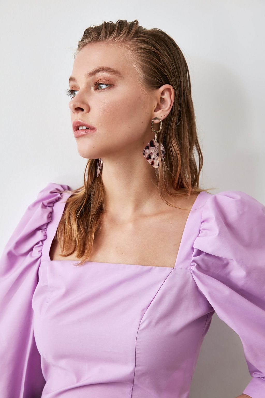 Trendyolmilla Vizon Balon Kol Kare Yaka Dokuma Bluz TWOAW21BZ0210 фото 10