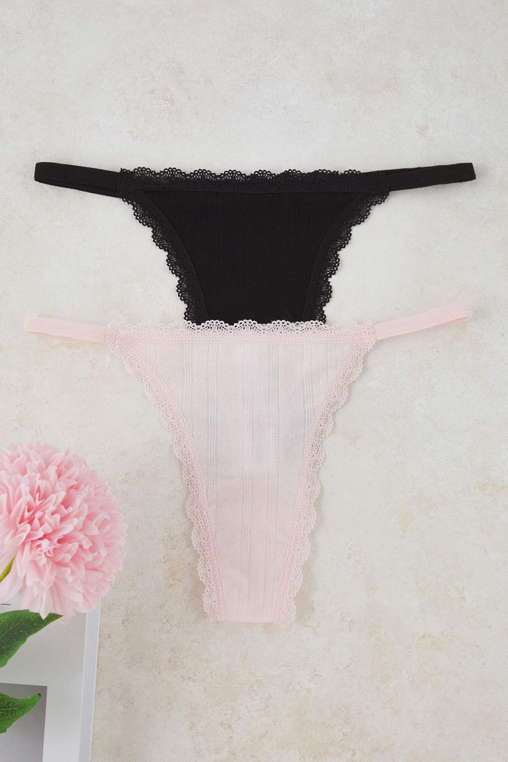 Siyah-Pembe 2li Seamless Tanga Dantel Detayl? Dokulu Tanga Kulot THMAW26KU00002 - Trendyolmilla фото 7