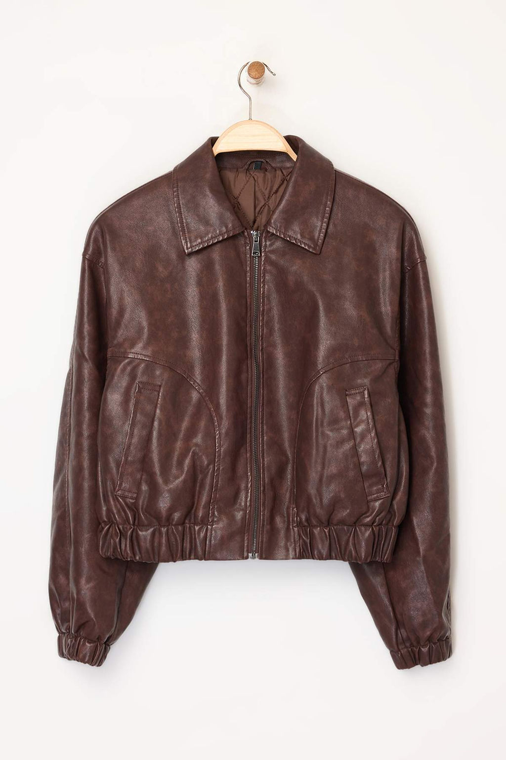 Kahverengi Oversize Kal?p Suni Deri Bomber Ince Ceket Mont TWOAW26MO00047 - Trendyolmilla фото 5