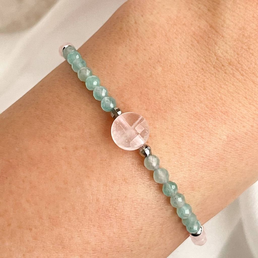 Браслет из Розового кварца и Амазонита огранка - Радуга самоцветов фото 3