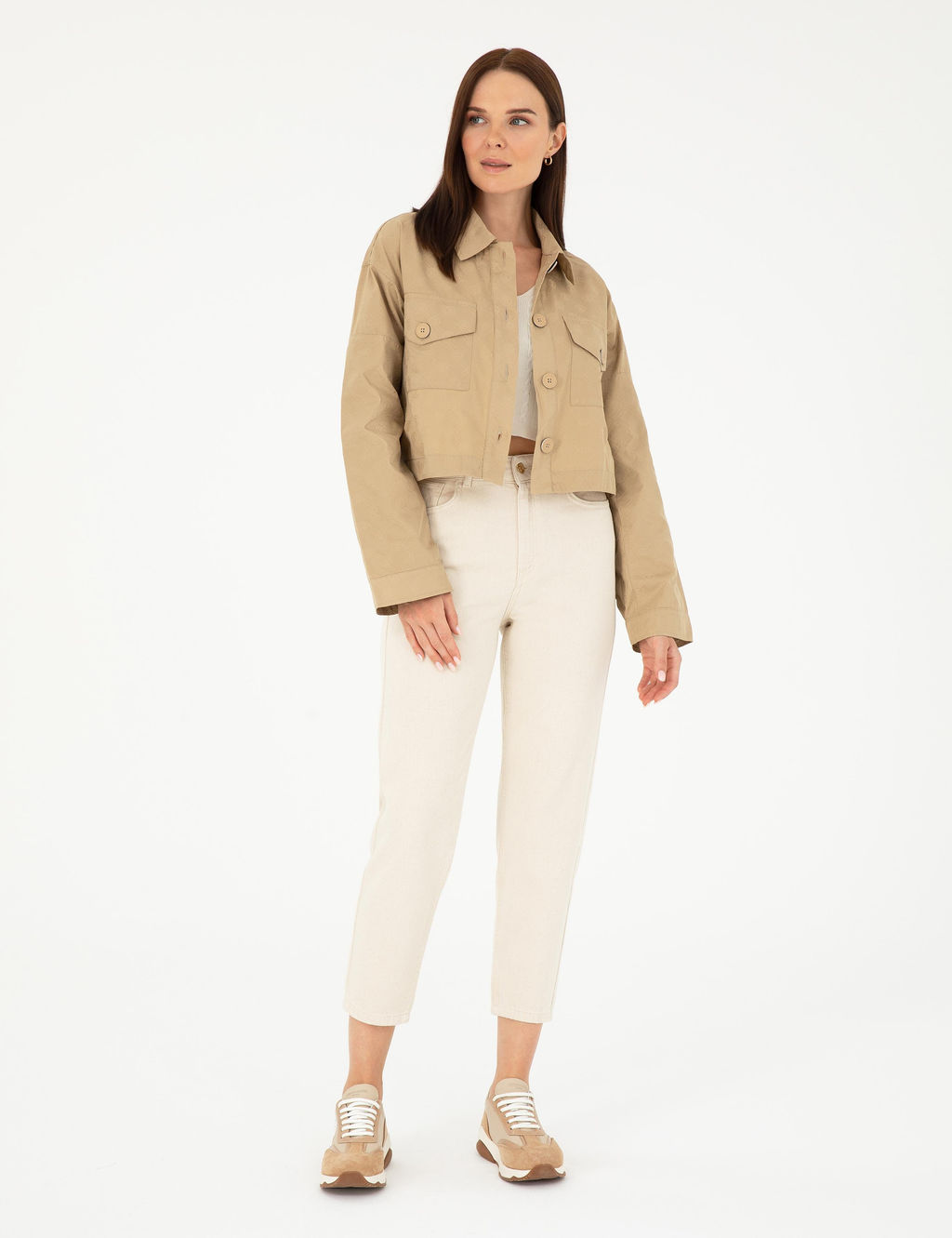 Bej Crop Top Uzun Kollu G_mlek - Pierre cardin фото 3