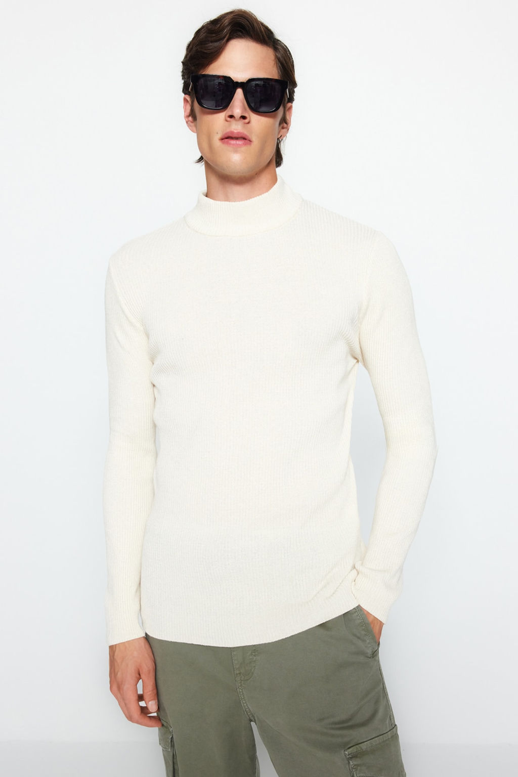 TRENDYOL MAN Siyah-Ekru Dar Kal?p Pamuklu Yar?m Bal?kc? Yaka Lastik Orgu 2li Paket Triko Kazak TMNAW22KZ1919 - Trendyolmilla фото 3