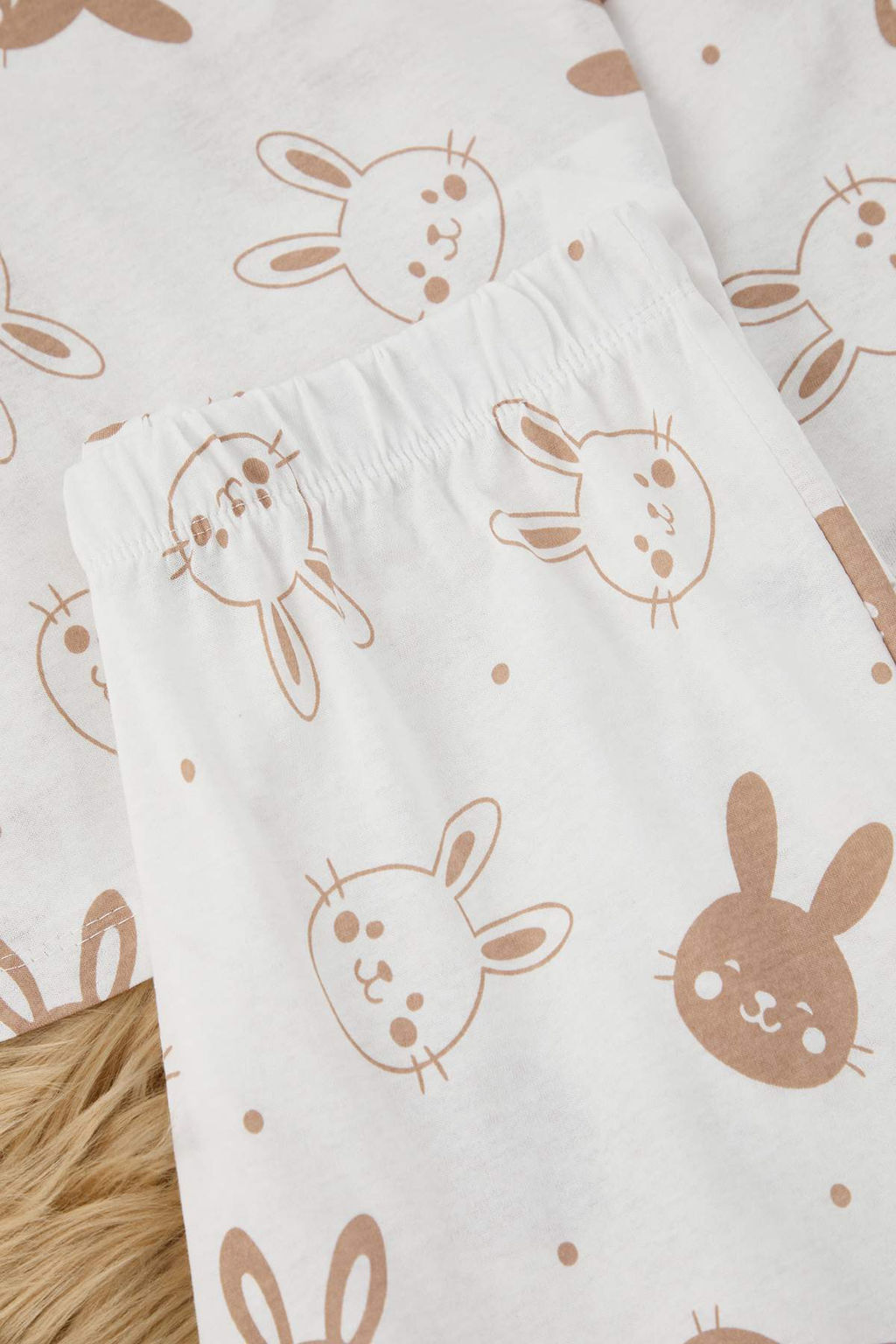 Ekru %100 Pamuk Tavsan Desenli Orme Pijama Tak?m? THMAW26PT00162 - Trendyolmilla фото 3