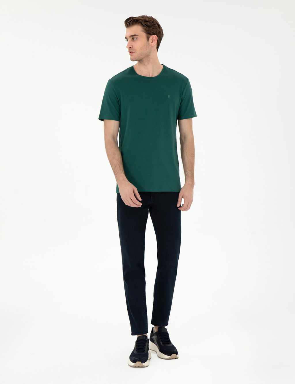 Koyu Ye_il %100 Pamuk Slim Fit Bisiklet Yaka Basic Ti__rt - Pierre cardin фото 4