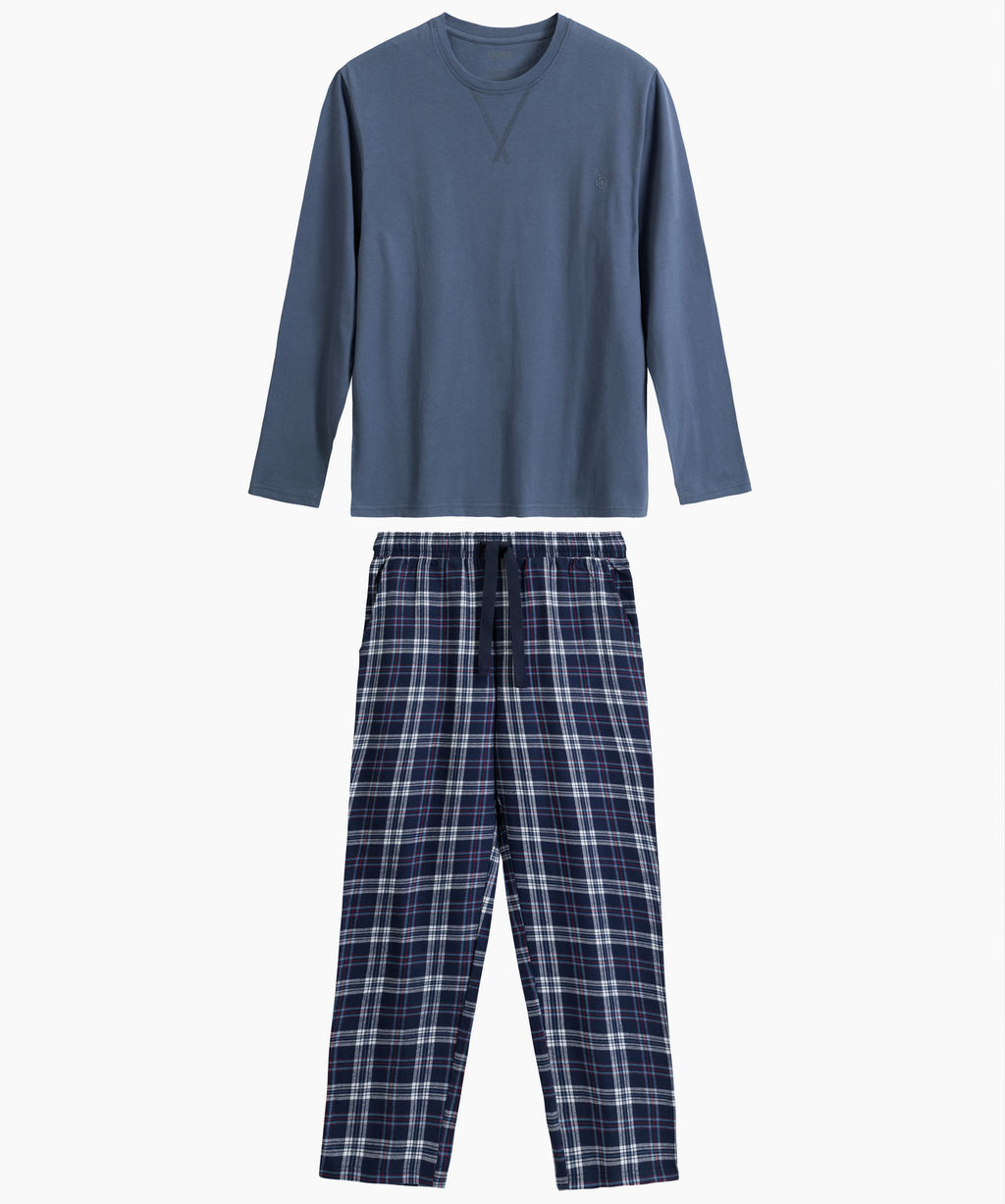 NMP-393 Пижама мужская Flannel Check голубой + темно-голубой