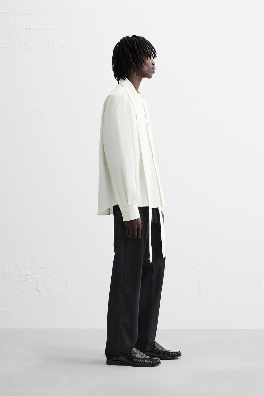 RELAXED FIT TIE-NECK SHIRT - Zara фото 4