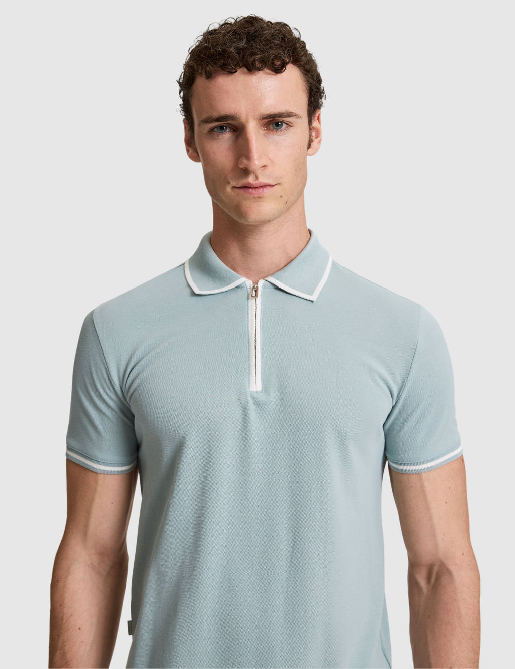 Koyu Mint Slim Fit %100 Pamuk Fermuarl_ Polo Yaka Ti__rt