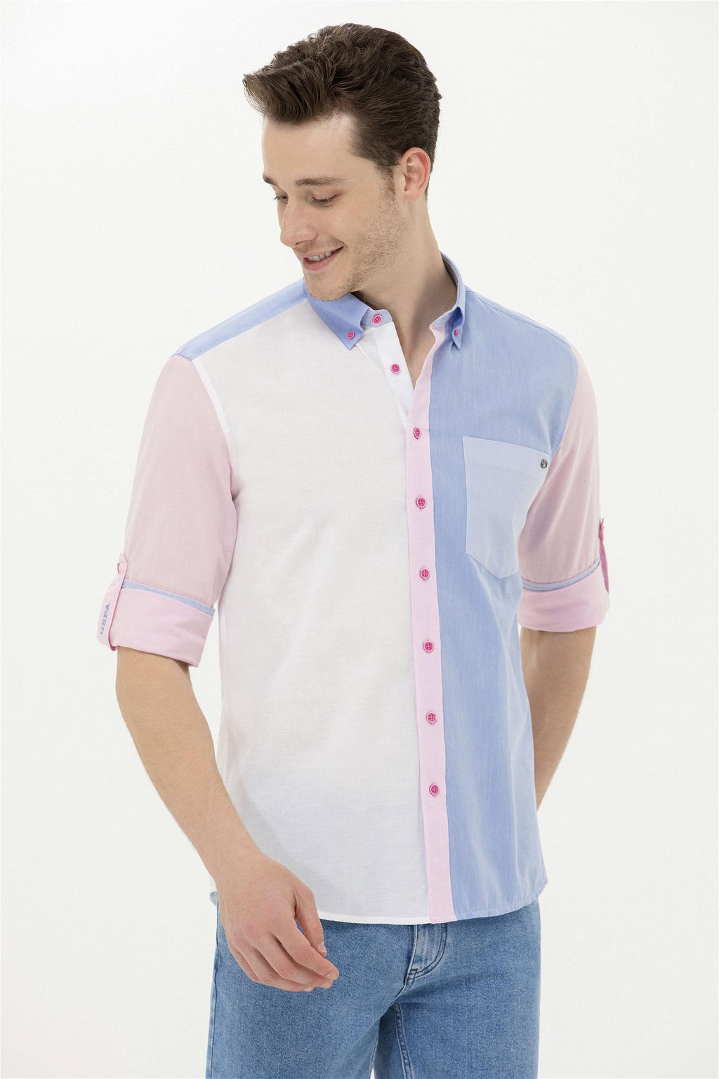 Мужская розовая рубашка с длинным рукавом Неожиданная скидка в корзине - U.s. polo assn фото 2