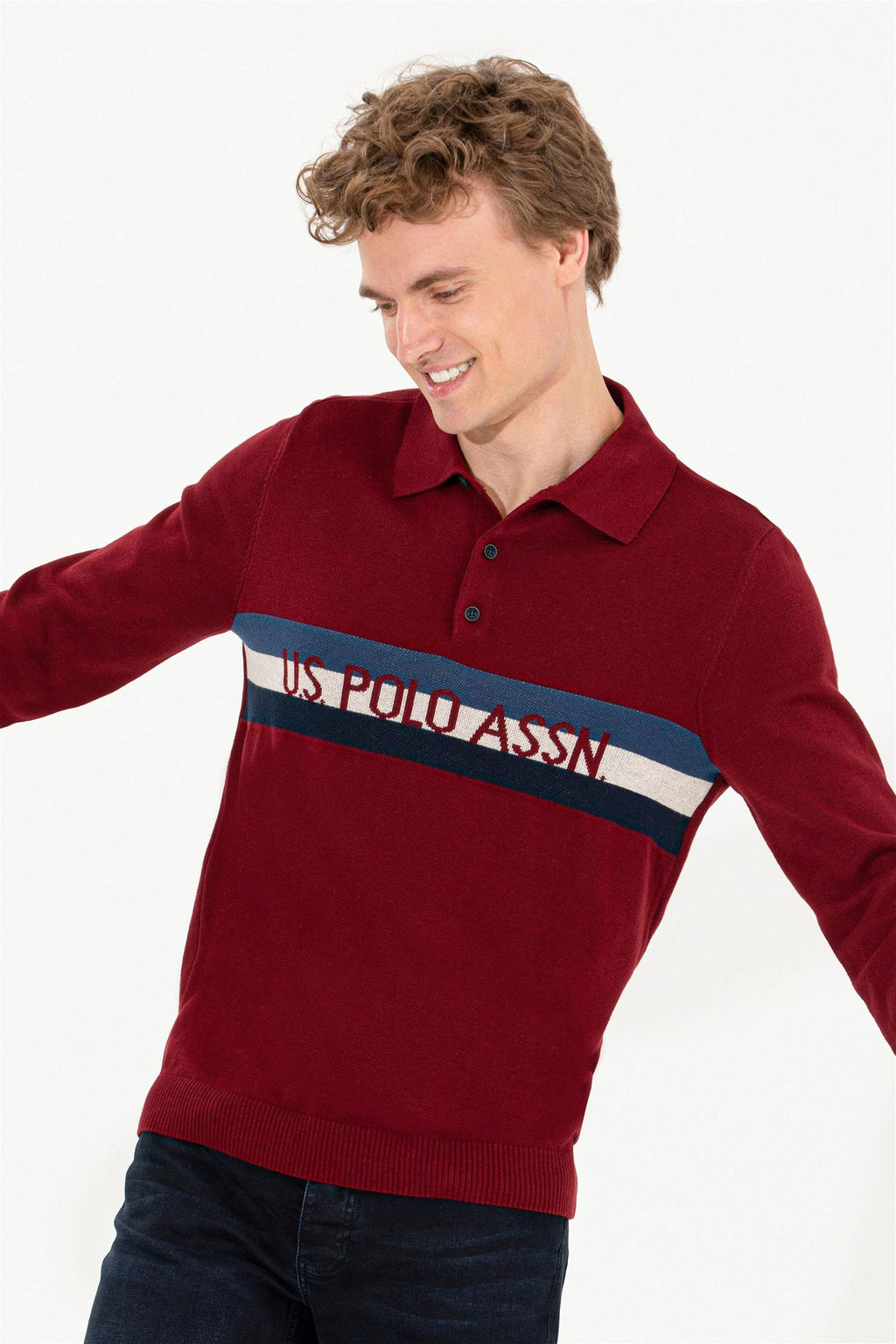 U. S. Polo Assn Мужской бордово-красный трикотаж с воротником поло - U.s. polo assn фото 10