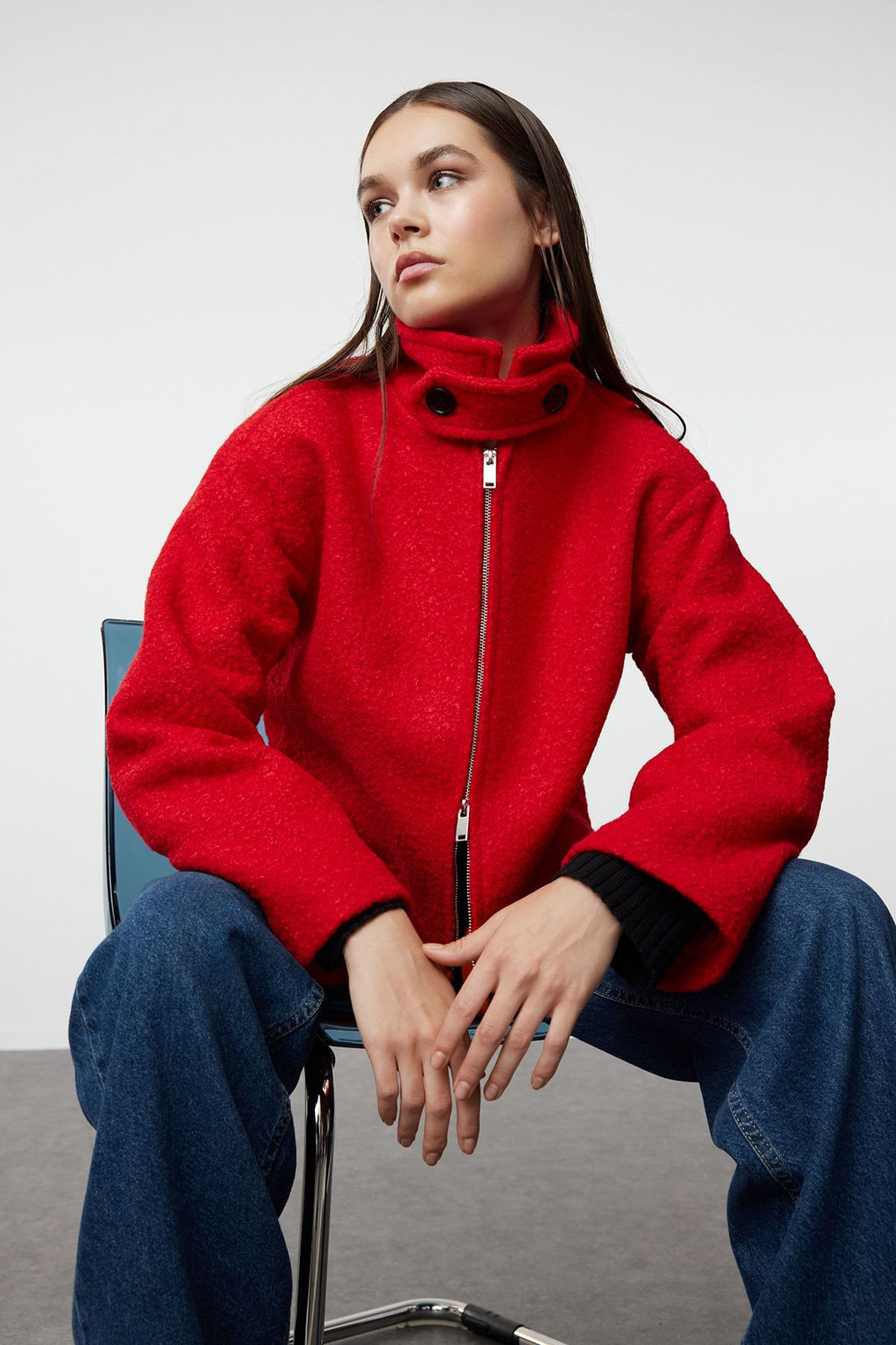 TRENDYOLMILLA K?rm?z? Yaka Detayl? Buklet Ince Ceket Mont TWOAW25MO00086 фото 11