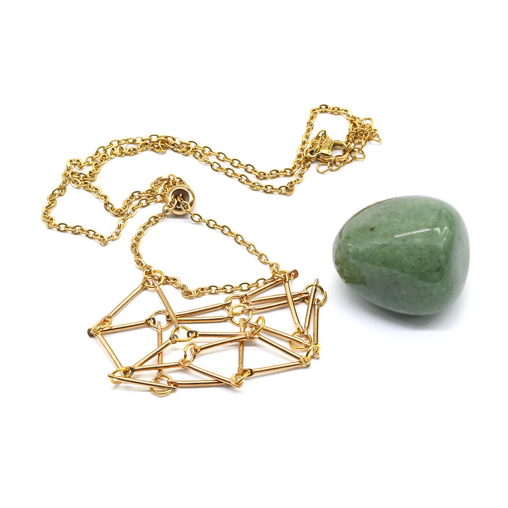 Подвеска из авантюрина зеленого в сетке на цепочке, цв.золотистый, 44см - Радуга камня фото 3