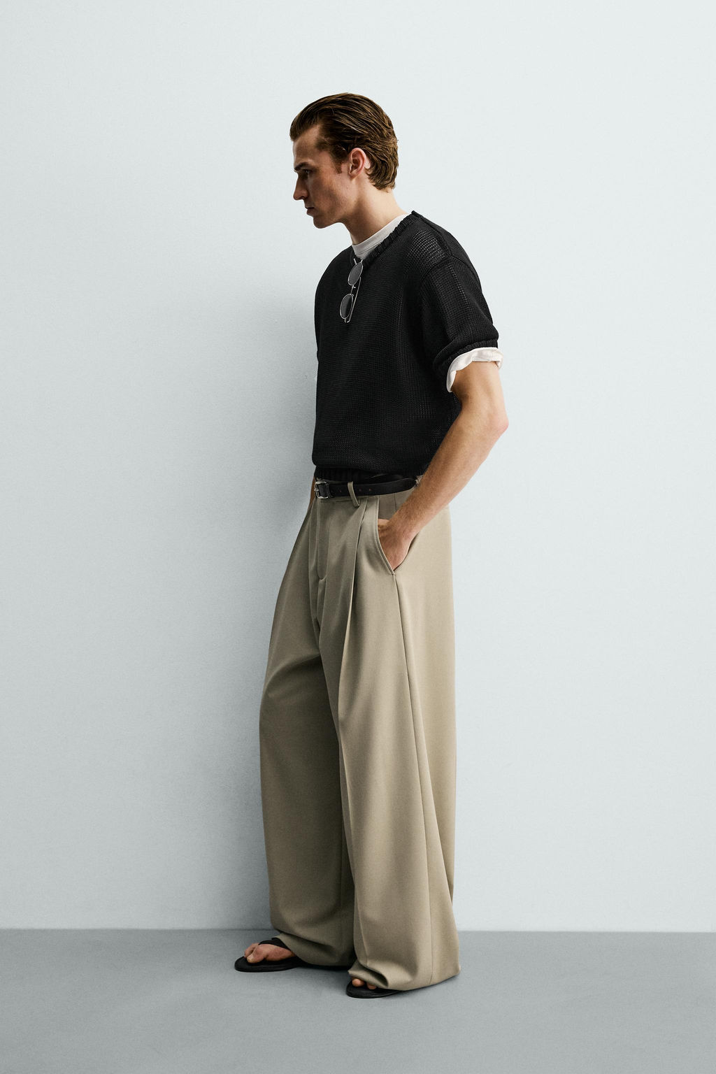 PANTAL?N WIDE FIT PLIEGUES / Beige