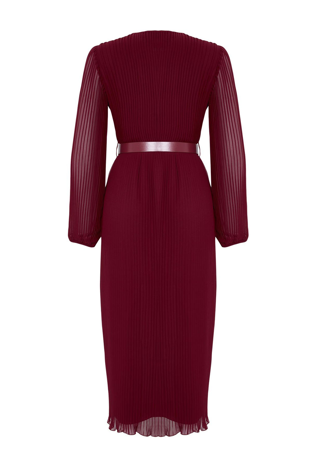 Bordo Kemerli A Kesim Piliseli Maxi Astarl? Sifon Ucus Ucus Dokuma Elbise TWOAW24EL00471