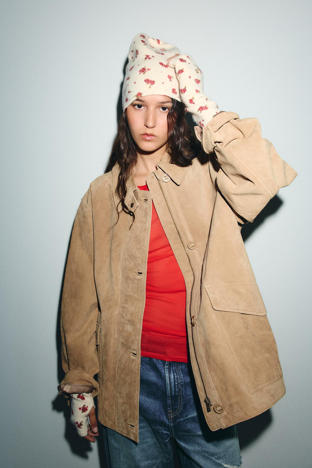 FLORAL PRINT KNITTED BEANIE HAT