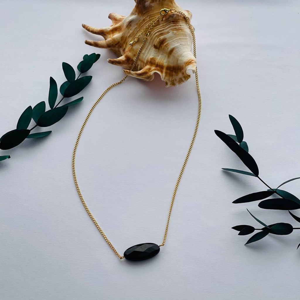 Кулон на цепочке из черного Агата 55 см +