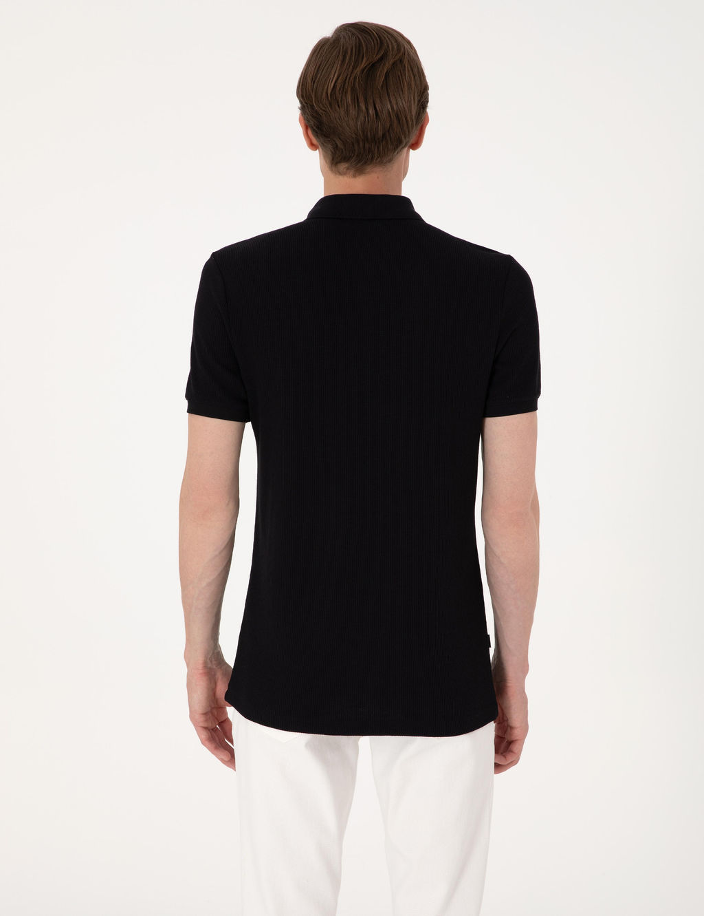 Siyah Slim Fit _rme Dokulu Polo Yaka Ti__rt