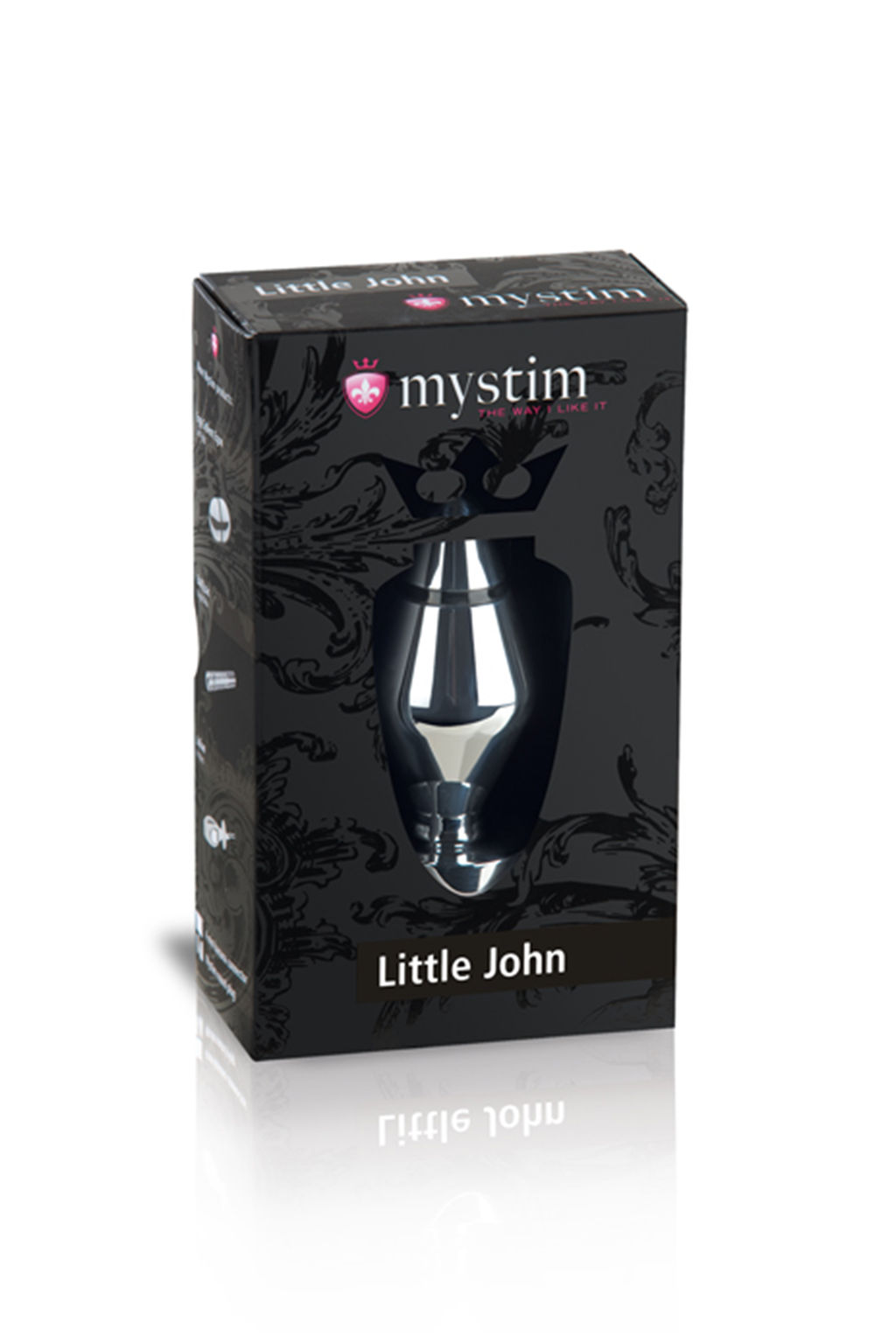 Анальная пробка Mystim Little John S, электростимуляция, хирургическая сталь, серебряная, 9 см, 3,