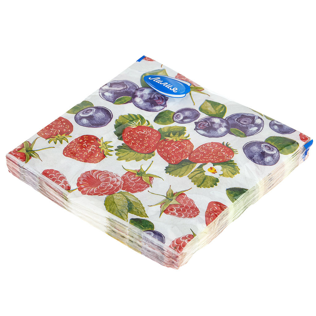 Салфетки бумажные 33х33см Лилия, 2-х слойные, 20 штук в упаковке, Ягодный фреш (Россия) - Bouquet фото 3