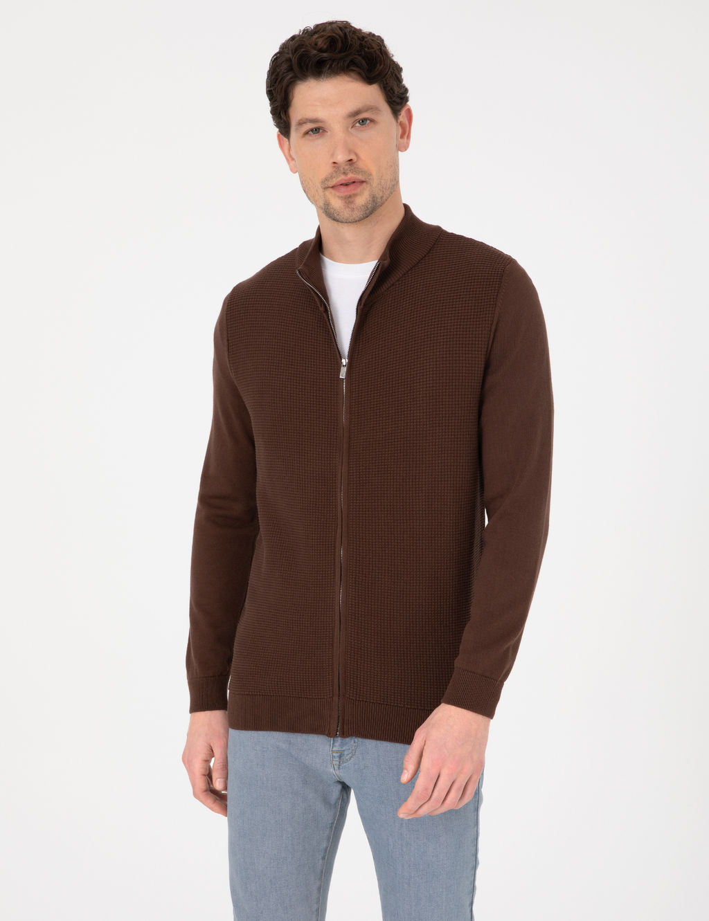 Kahverengi Slim Fit Fermuarl_ Triko H_rka