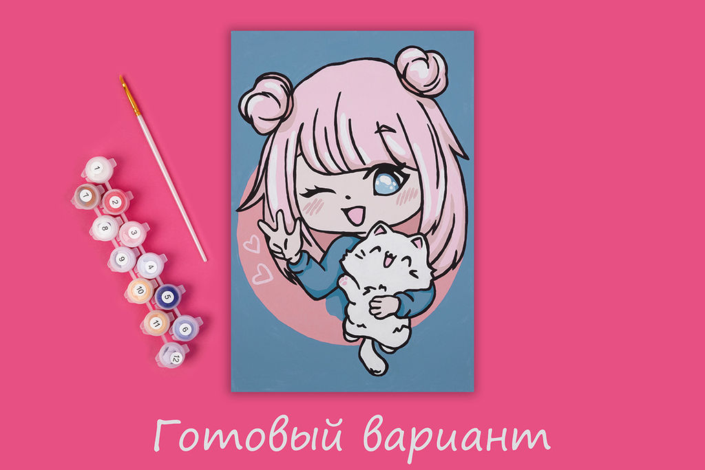 ФРЕЯ PKZ/PS-047 Набор для раскрашивания по номерам (на картоне) 30 х 20 см Анимешка с котиком