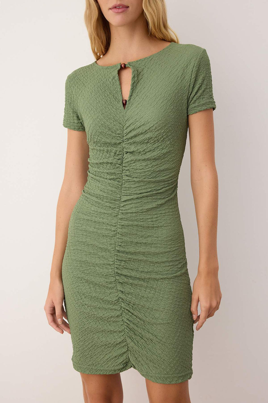 Haki Duz Aksesuar Detayl? Buzgu/Drape Detayl? K?sa/Mini Orme Elbise TWOSS25EL00914
