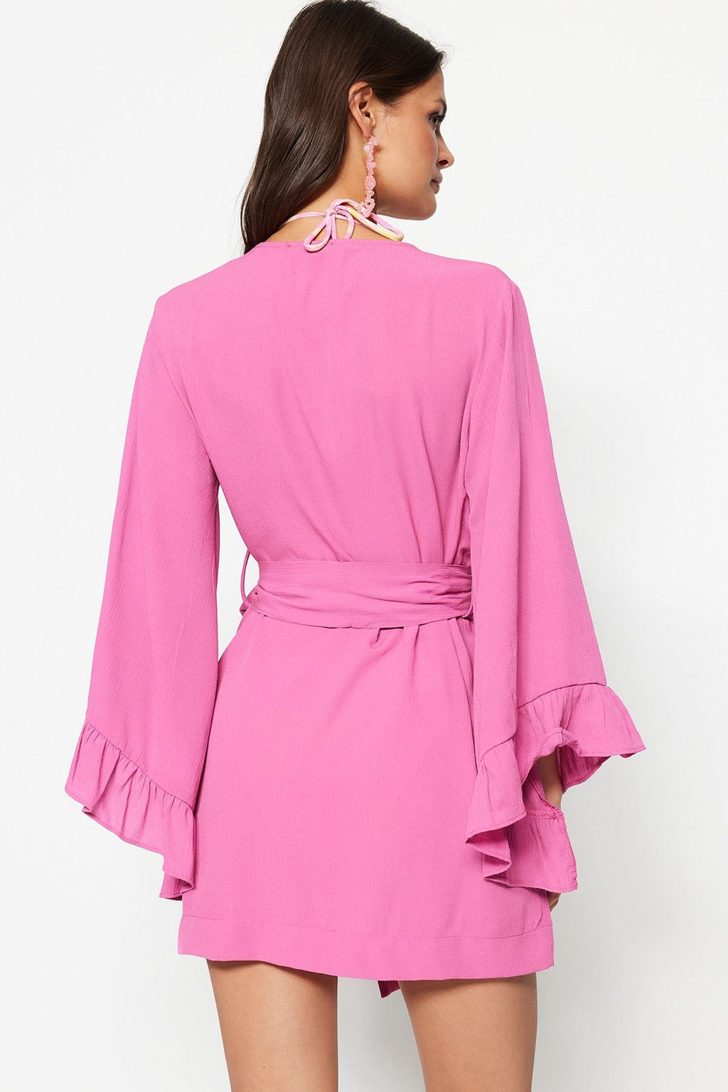 Pembe Kusakl? Dokuma Volanl? Mini Plaj Kimono&Kaftan TBESS21KM0002