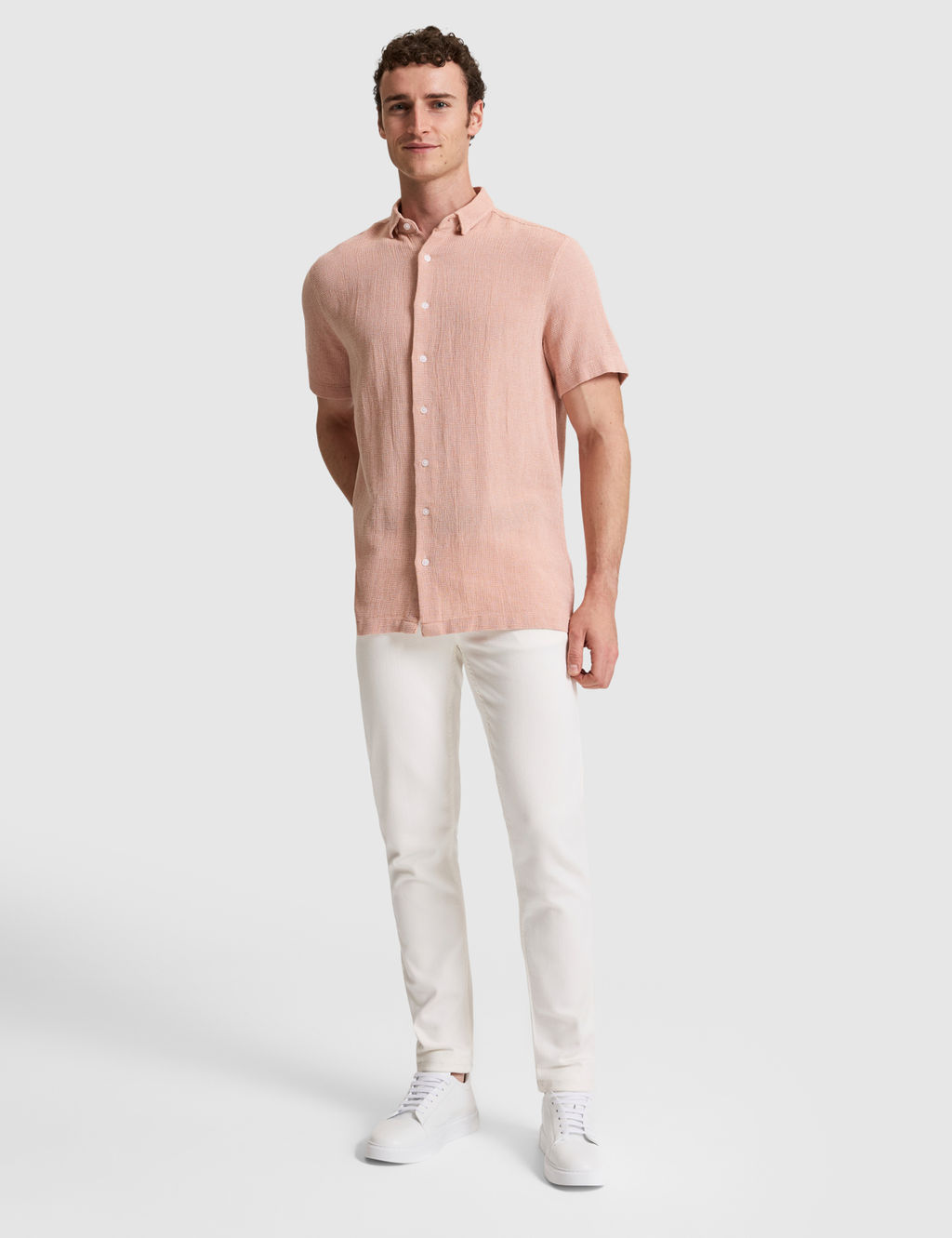 Mercan Mikro Desenli %100 Pamuk Comfort Fit Rahat G_mlek