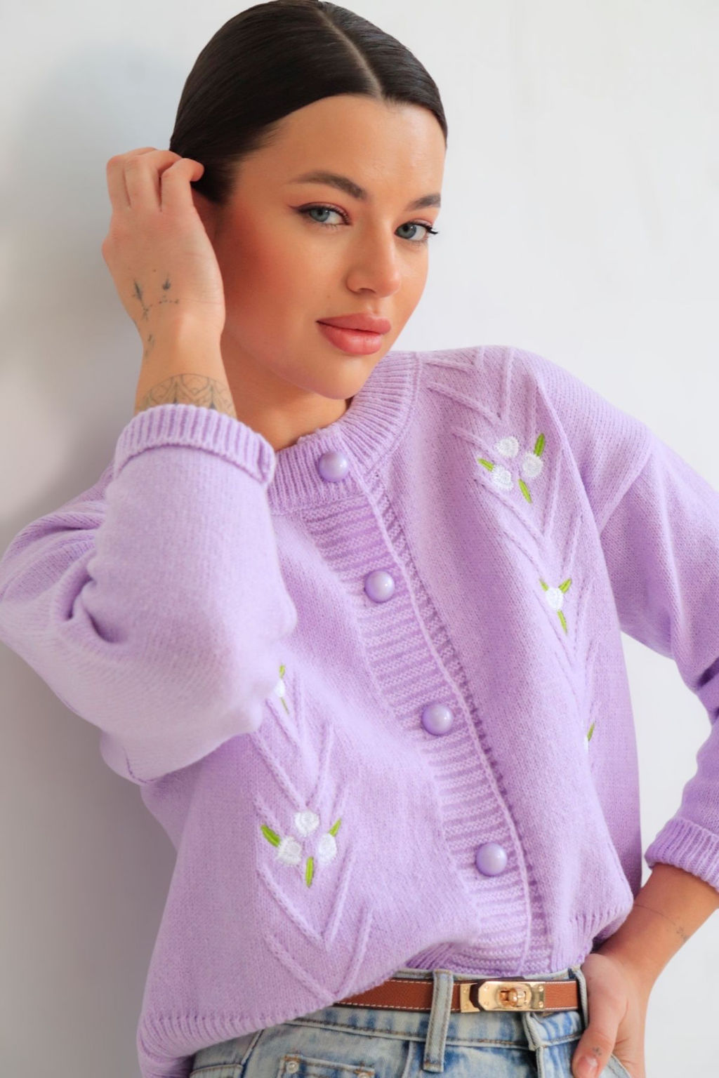 Martichelli Кардиган лавандовый с белыми цветочками фото 7