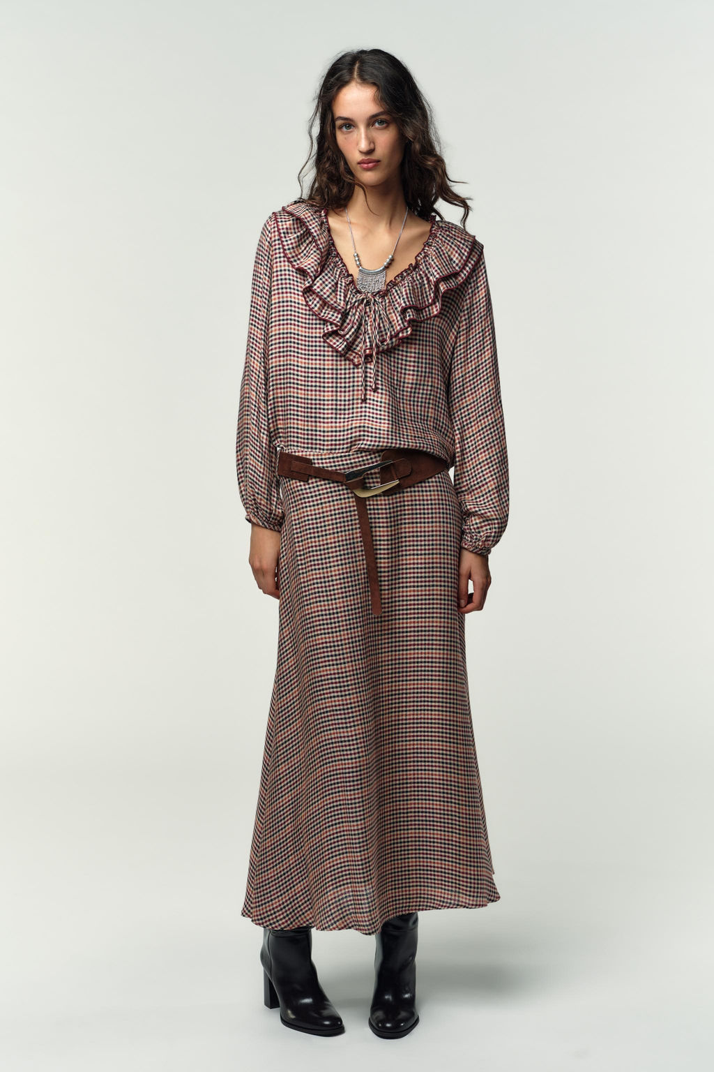 CHECKED BLOUSE WITH RUFFLES