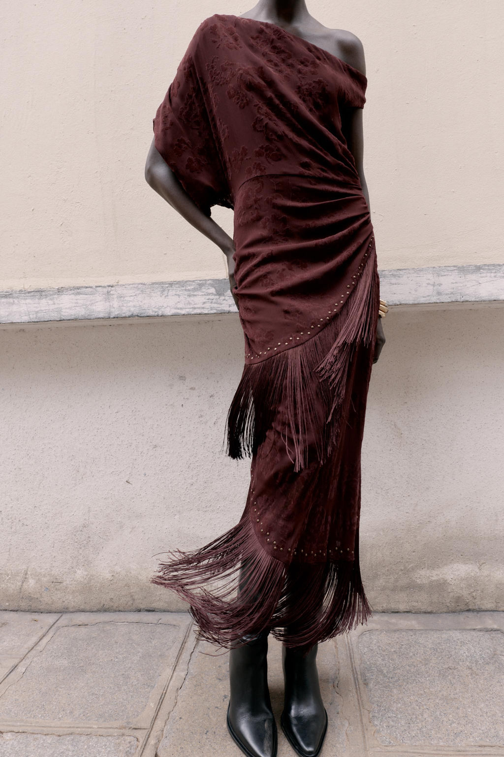 ASYMMETRIC DEVOURED FRINGE MIDI DRESS - Zara фото 5