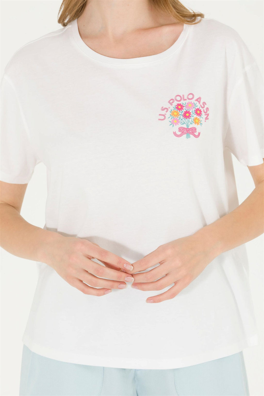 Женская футболка цвета экрю с круглым вырезом Неожиданная скидка в корзине - U.s. polo assn фото 6