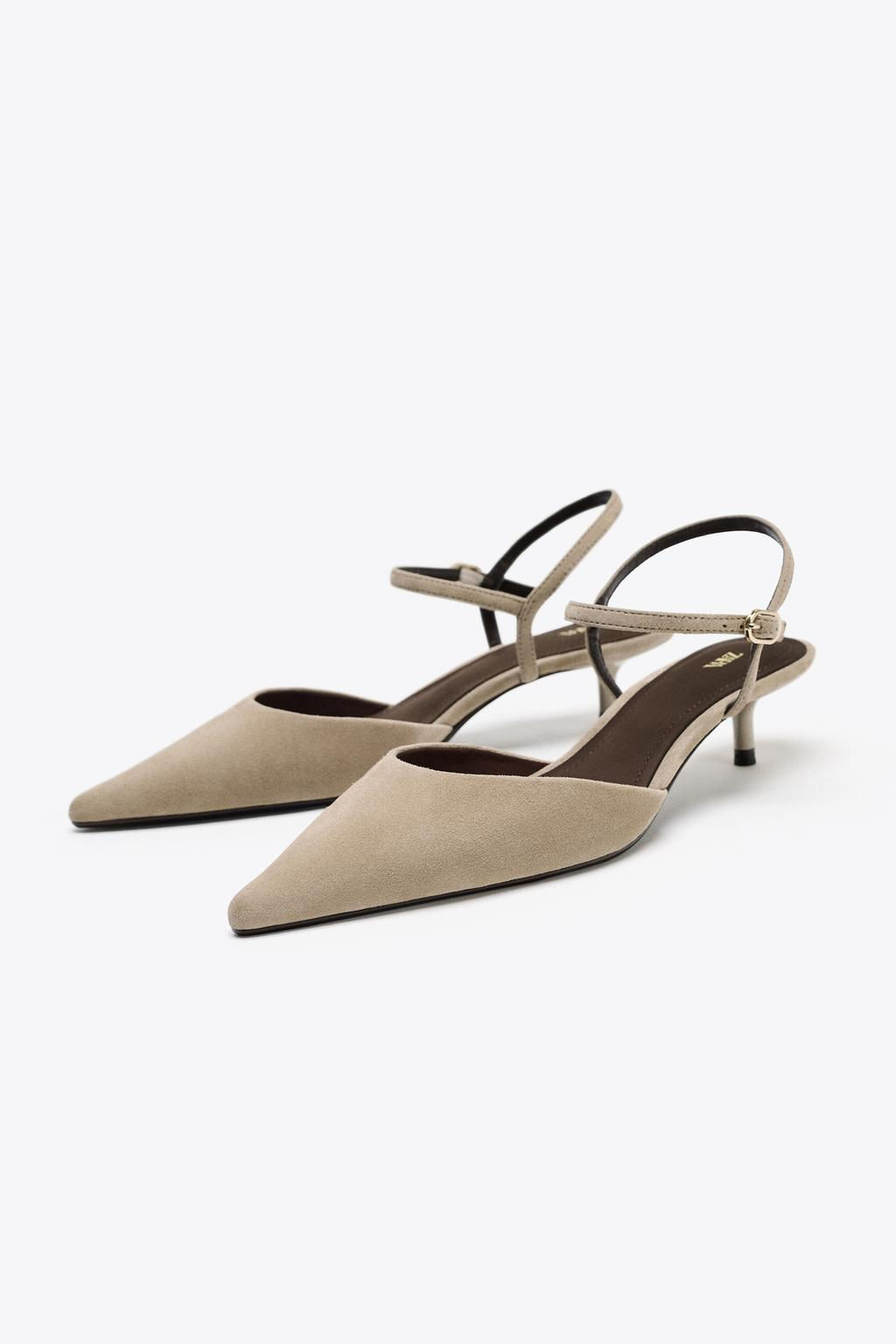 SUEDE KITTEN-HEEL SLINGBACKS - Zara фото 3