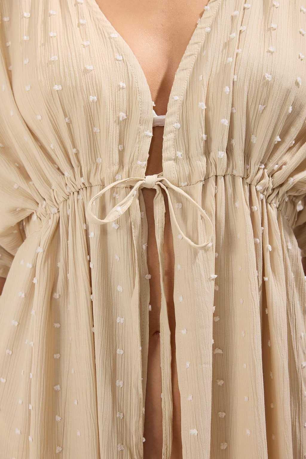 Bej Y?rtmacl? Uzun Dokuma Plaj Kimono&Kaftan TBESS25KM00021 - Trendyolmilla фото 3
