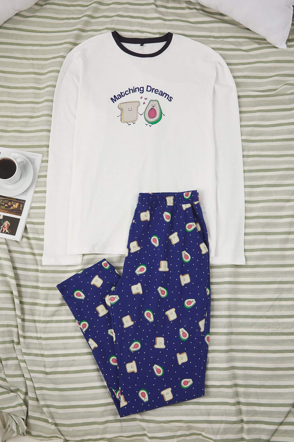 Ekru - Indigo Regular Fit Avokado Bask?l? %100 Pamuk Orme Pijama Tak?m?