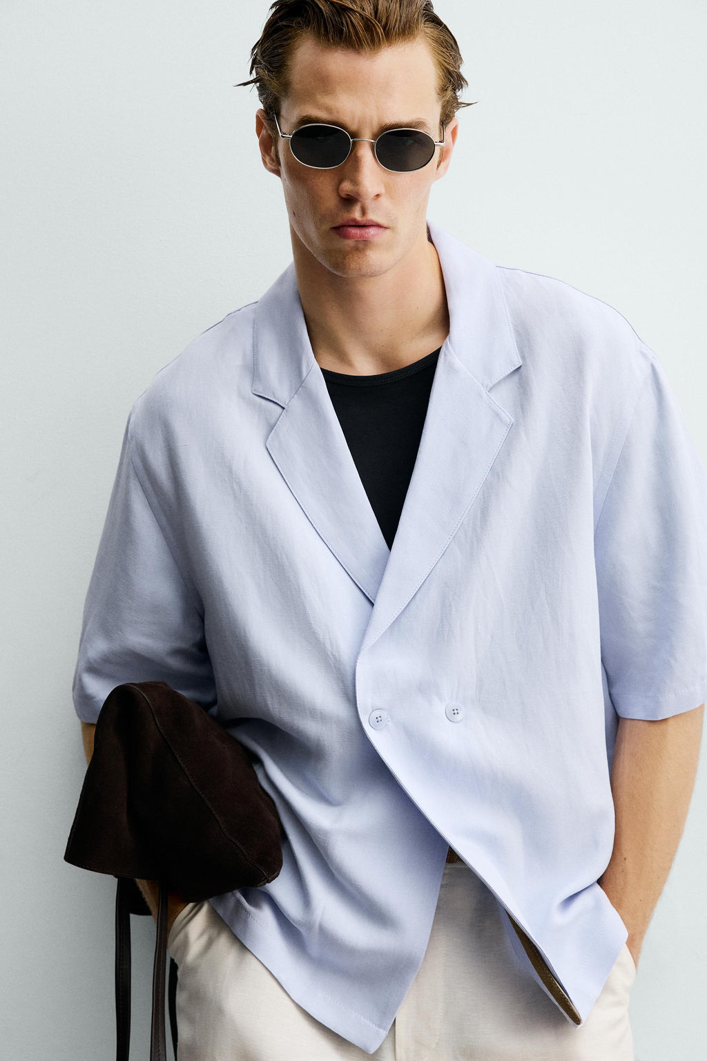 CAMISA KIMONO VISCOSA - LINO / Celeste - Zara фото 5
