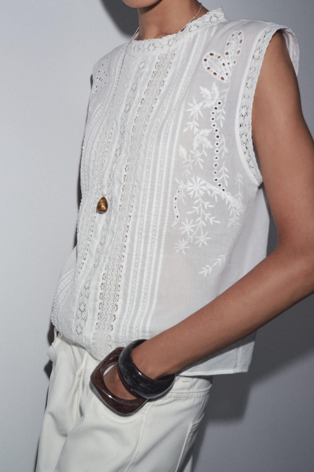 ZW COLLECTION LADDER STITCH SLEEVELESS BLOUSE - Zara фото 5