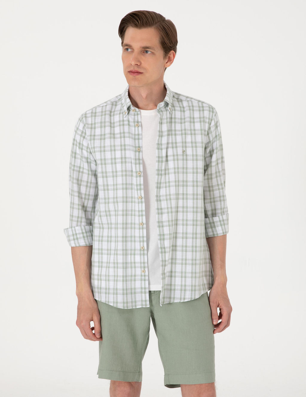 Ye_il Regular Fit Ekose Uzun Kollu G_mlek - Pierre cardin фото 3