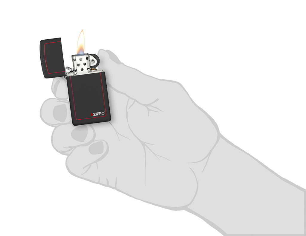 Зажигалка ZIPPO узкая с фирменным логотипом и красной окантовкой | Slim® 1618ZB